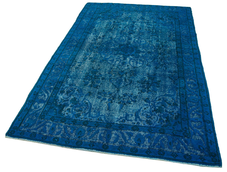 Oyma Vintage Mavi Eskitme Pamuk Yün El Dokuma Halısı 150x241 Agacan