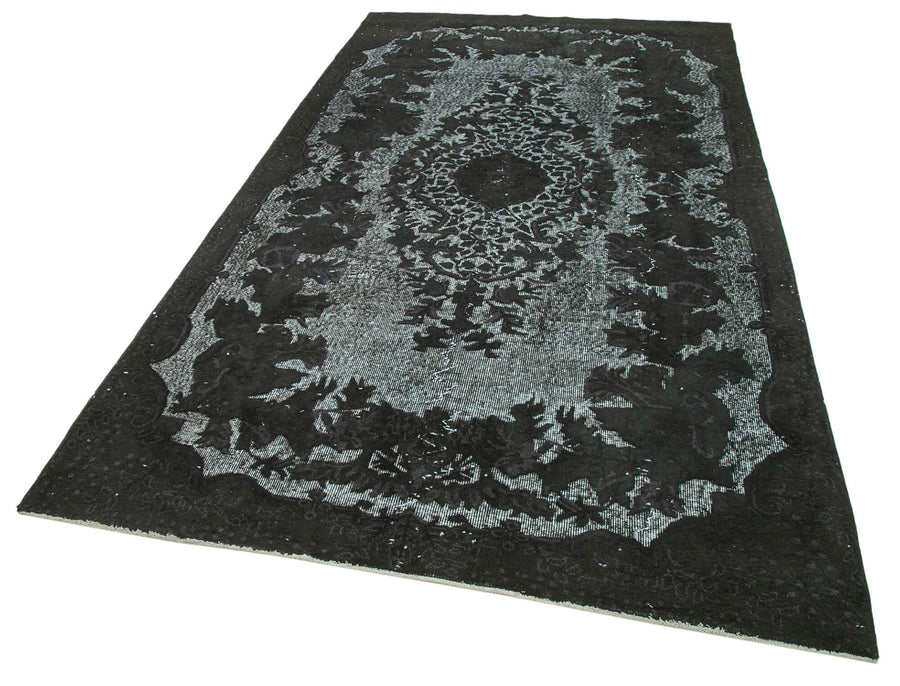Oyma Vintage Siyah Eskitme Pamuk Yün El Dokuma Halısı 167x300 Agacan