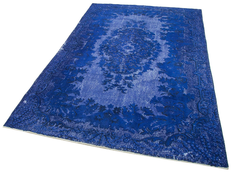 Oyma Vintage Mavi Eskitme Pamuk Yün El Dokuma Halısı 174x273 Agacan