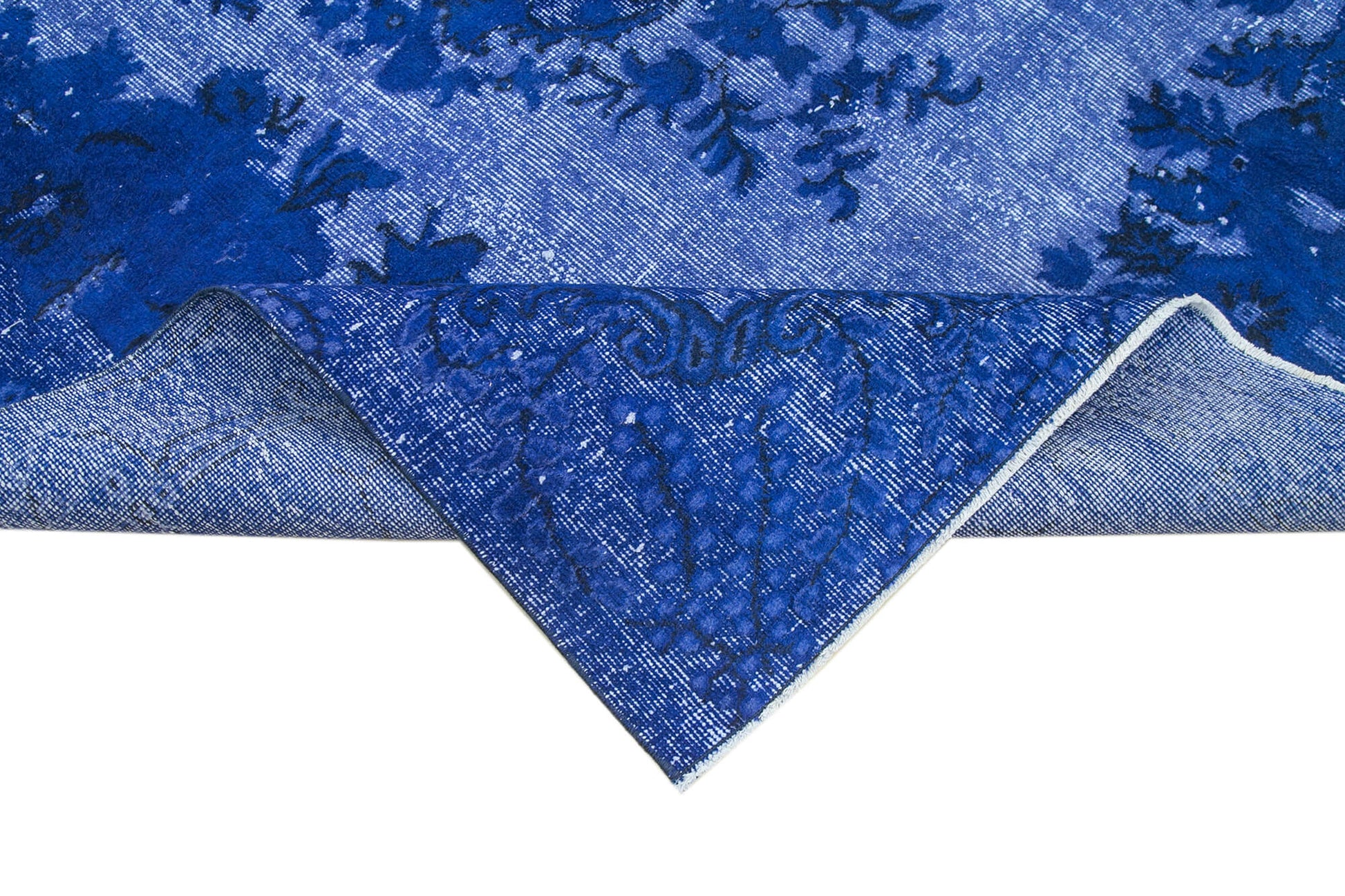 Oyma Vintage Mavi Eskitme Pamuk Yün El Dokuma Halısı 174x273 Agacan