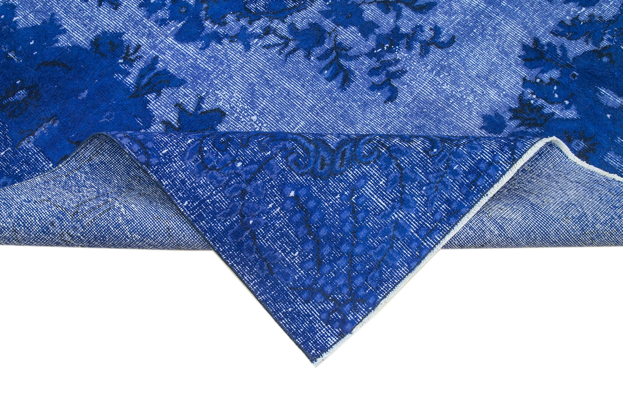 Oyma Vintage Mavi Eskitme Pamuk Yün El Dokuma Halısı 174x273 Agacan