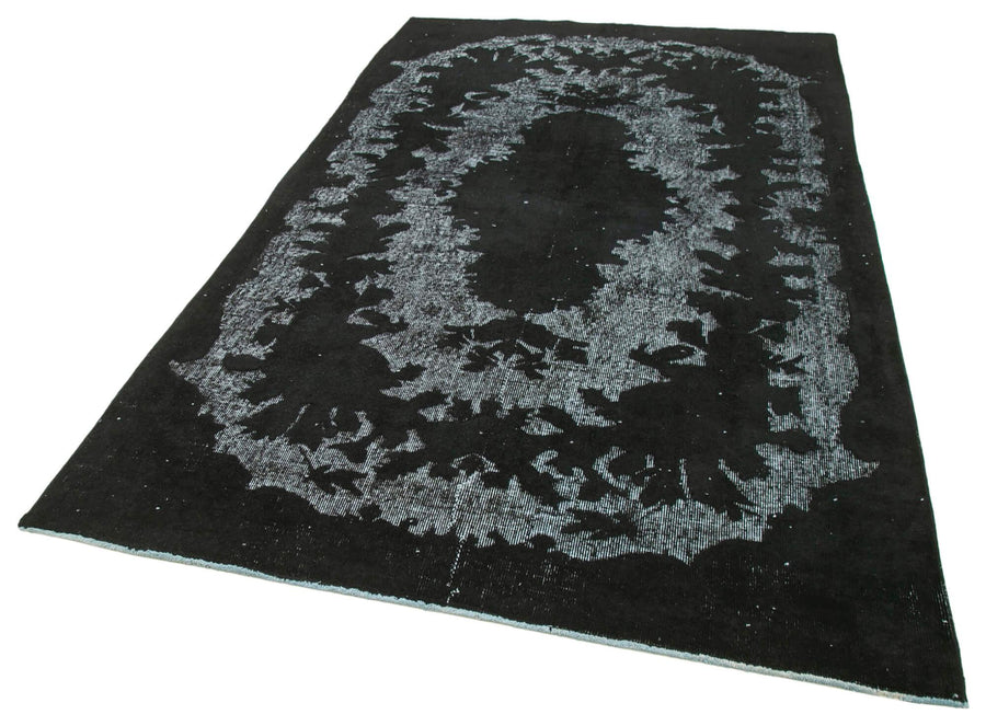 Oyma Vintage Siyah Eskitme Pamuk Yün El Dokuma Halısı 170x276 Agacan
