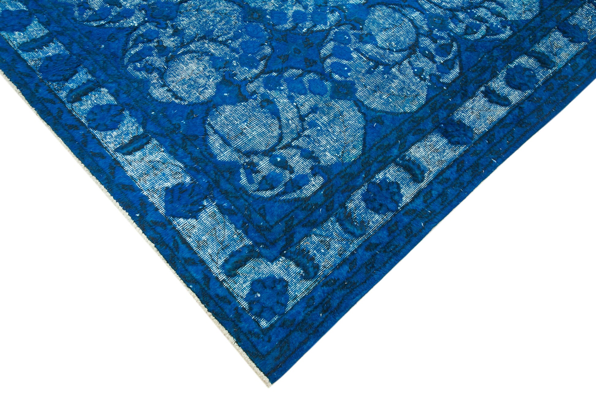 Oyma Vintage Mavi Eskitme Pamuk Yün El Dokuma Halısı 216x316 Agacan