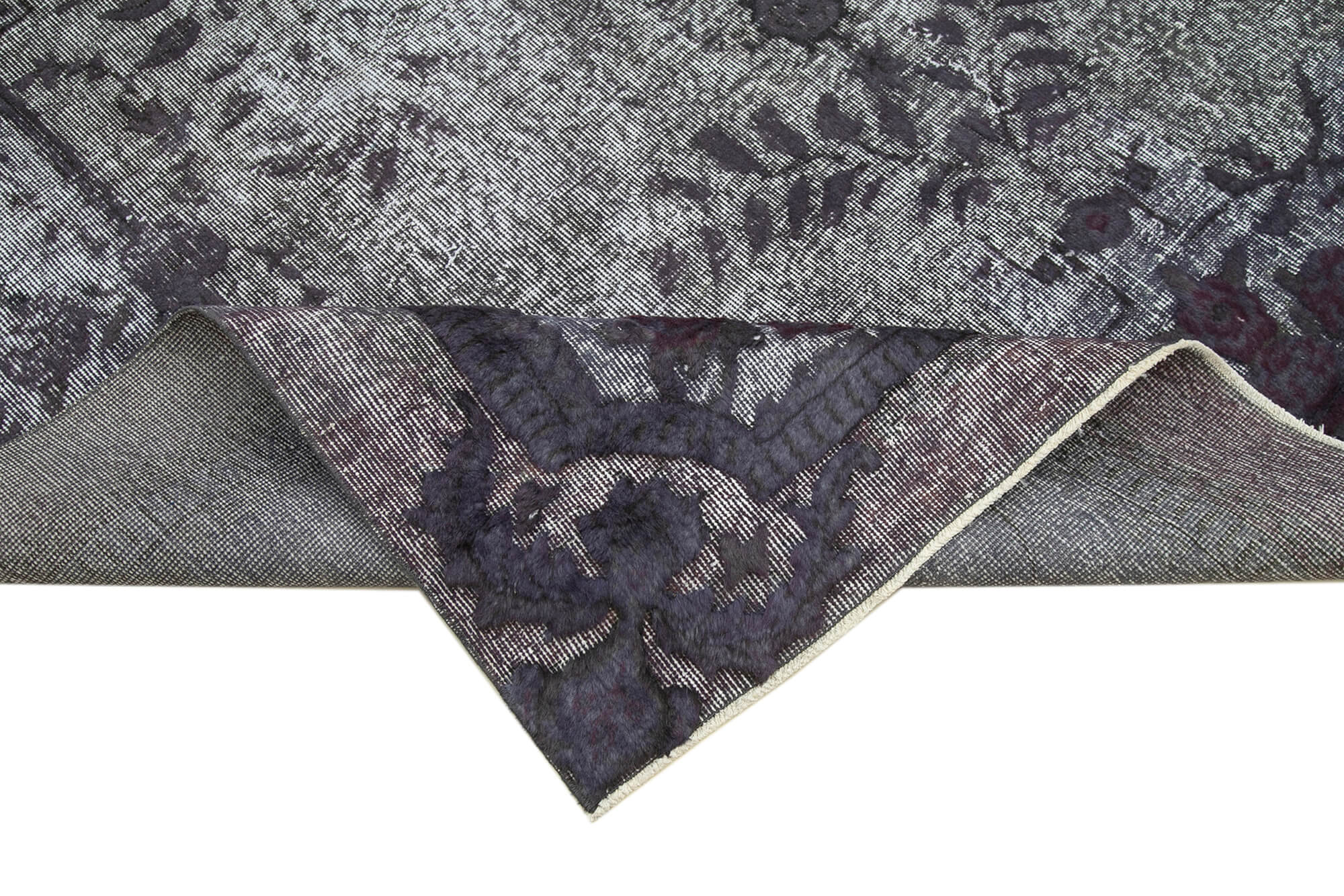 Oyma Vintage Gri Eskitme Pamuk Yün El Dokuma Halısı 204x320 Agacan