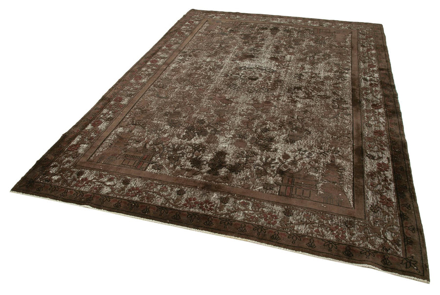 Oyma Vintage Kahverengi Eskitme Pamuk Yün El Dokuma Halısı 209x297 Agacan