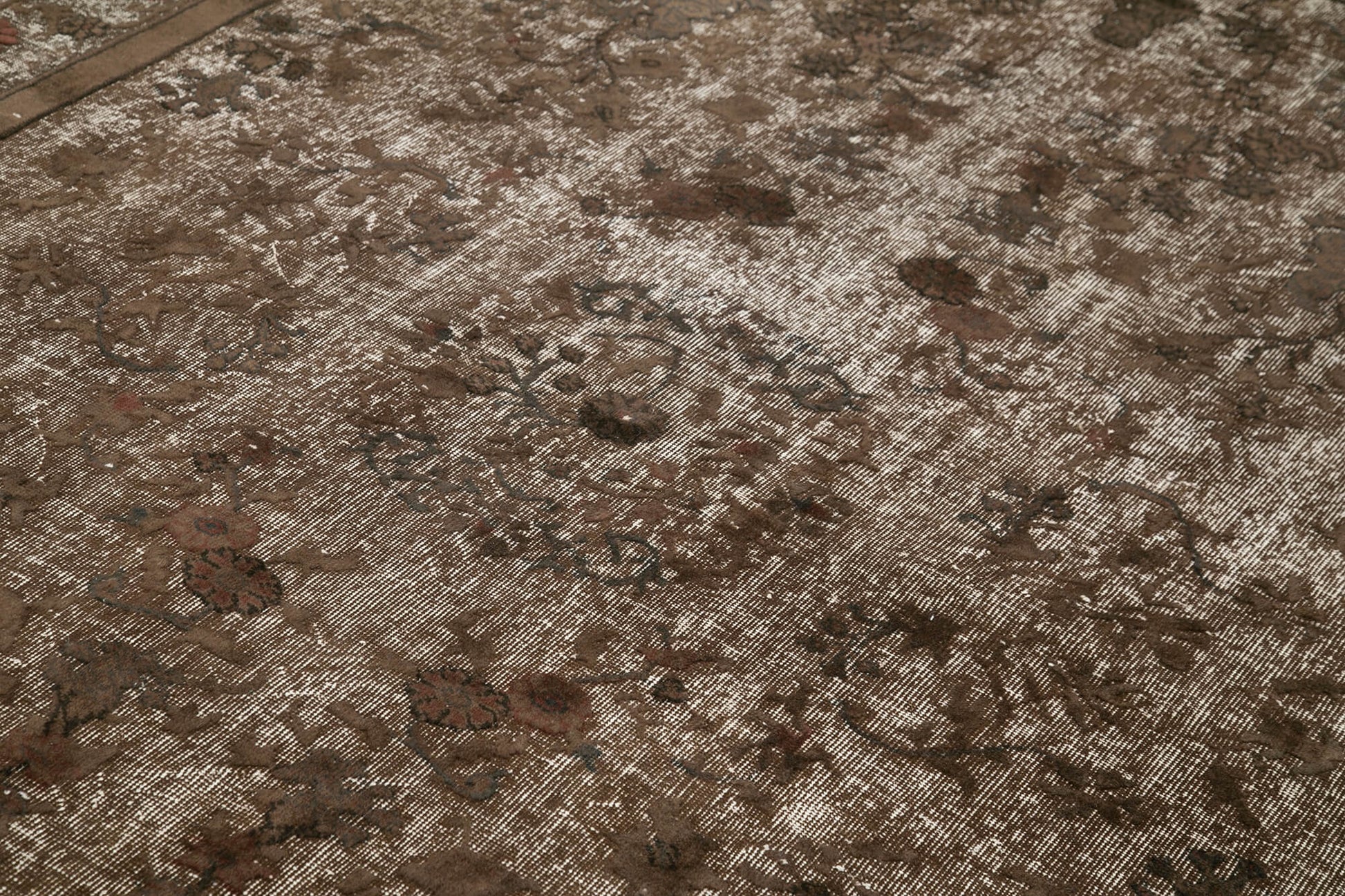 Oyma Vintage Kahverengi Eskitme Pamuk Yün El Dokuma Halısı 209x297 Agacan