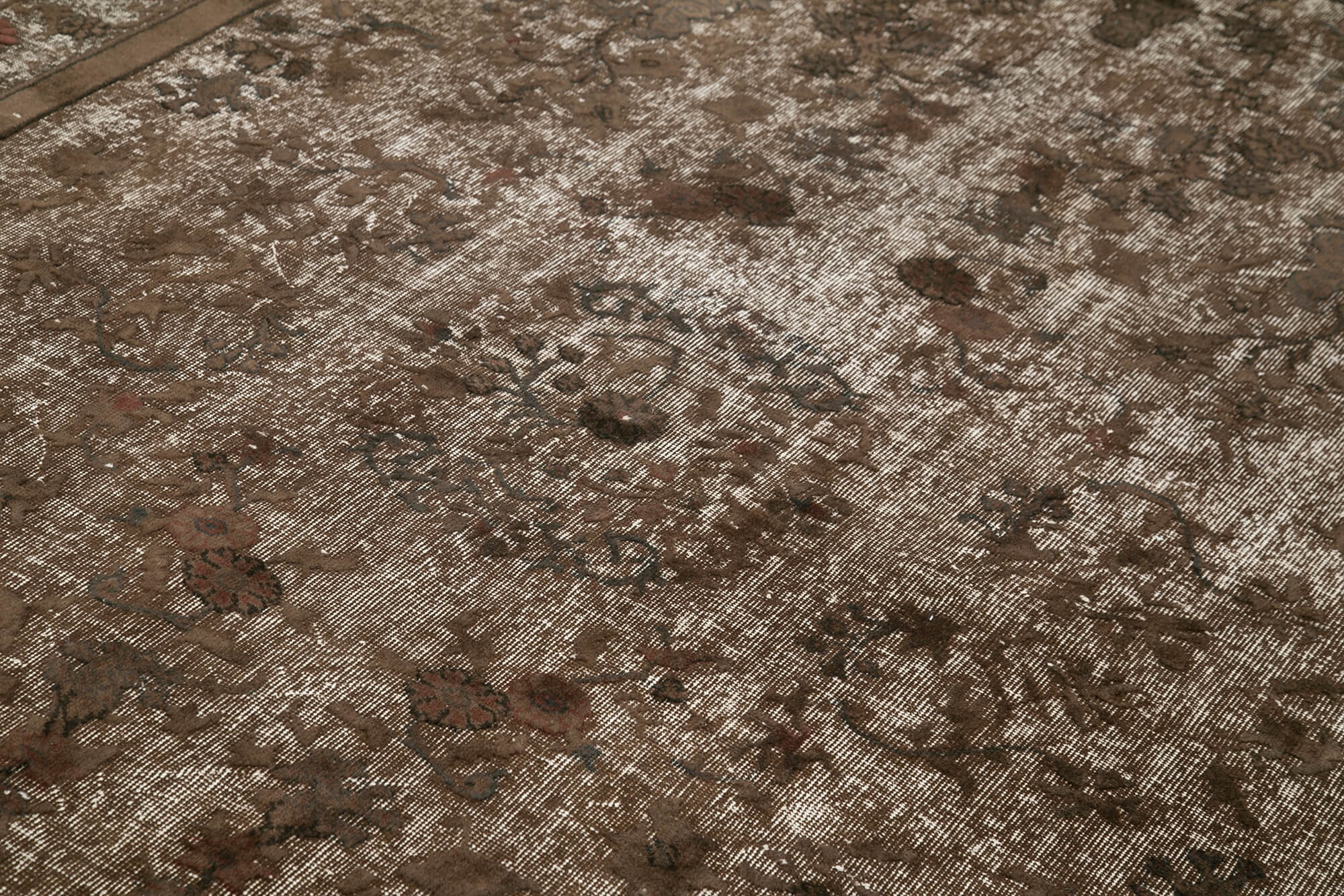 Oyma Vintage Kahverengi Eskitme Pamuk Yün El Dokuma Halısı 209x297 Agacan