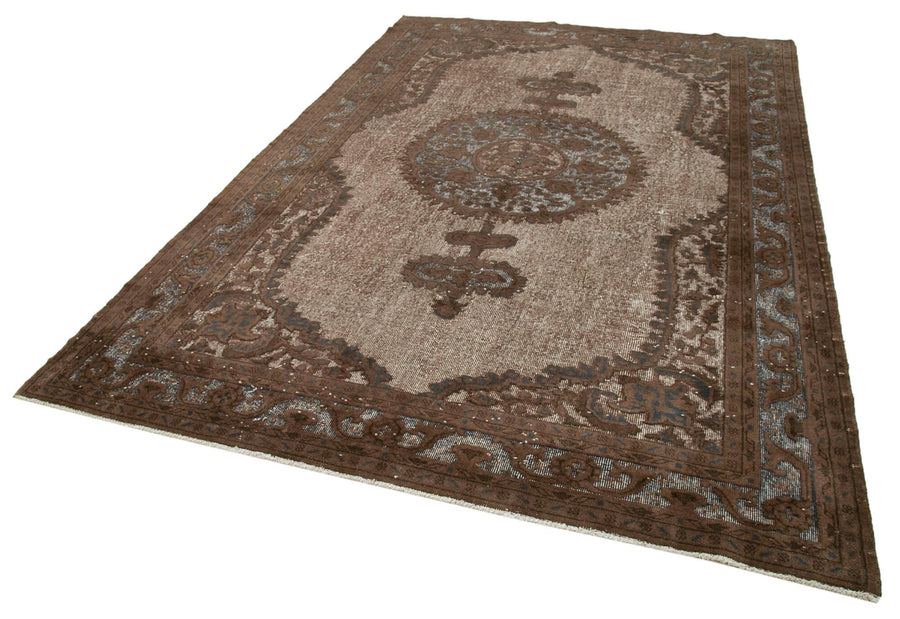 Oyma Vintage Kahverengi Eskitme Pamuk Yün El Dokuma Halısı 214x318 Agacan