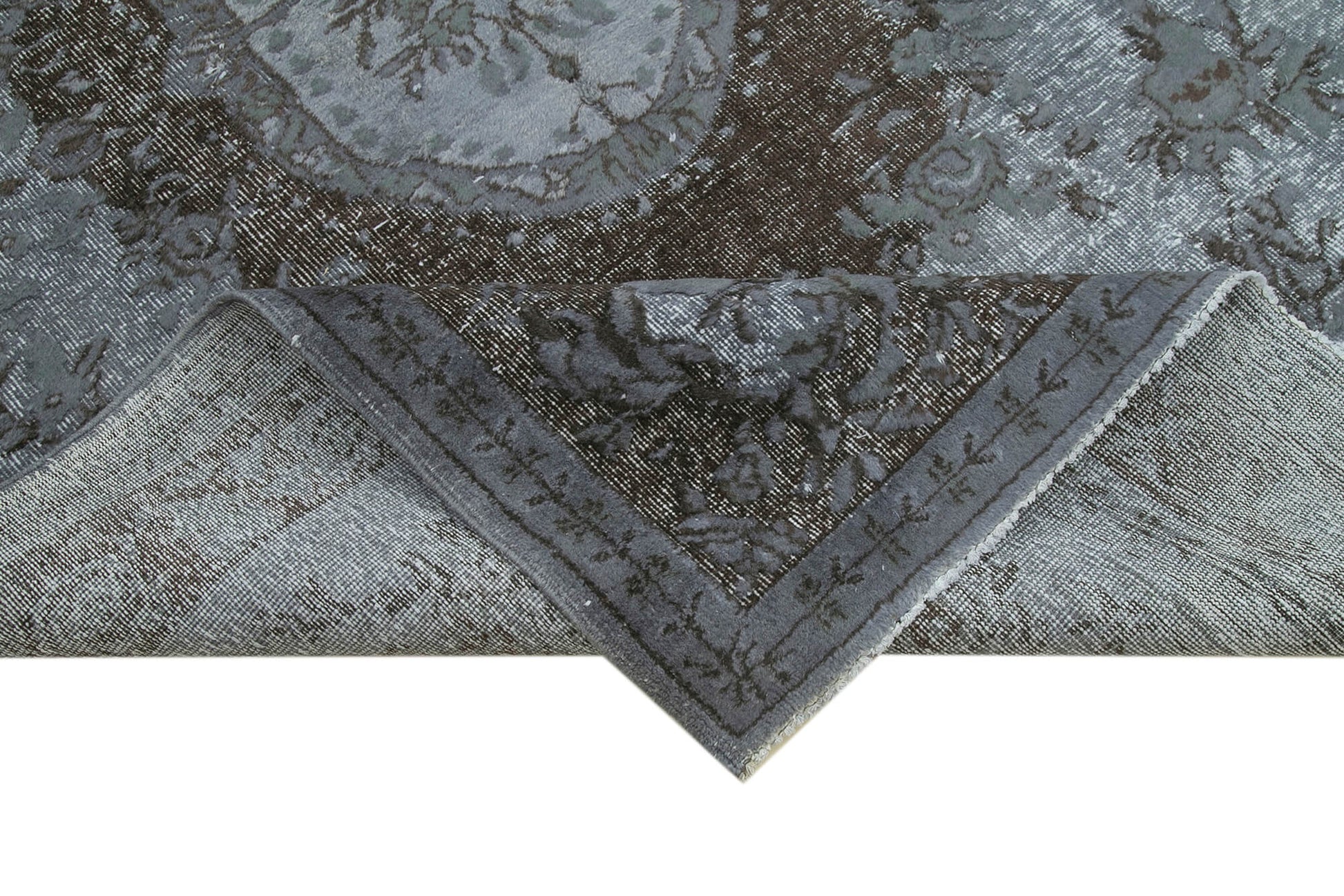 Oyma Vintage Gri Eskitme Pamuk Yün El Dokuma Halısı 174x266 Agacan