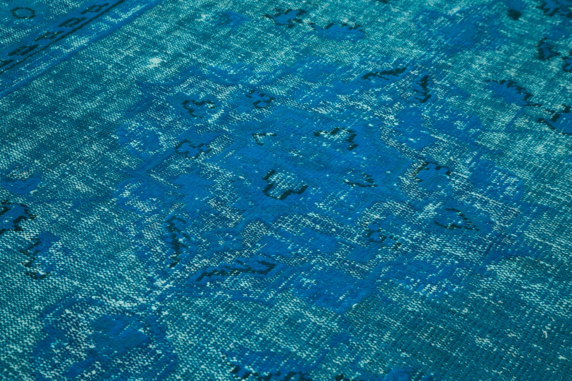 Oyma Vintage Turkuaz Eskitme Pamuk Yün El Dokuma Halısı 201x291 Agacan