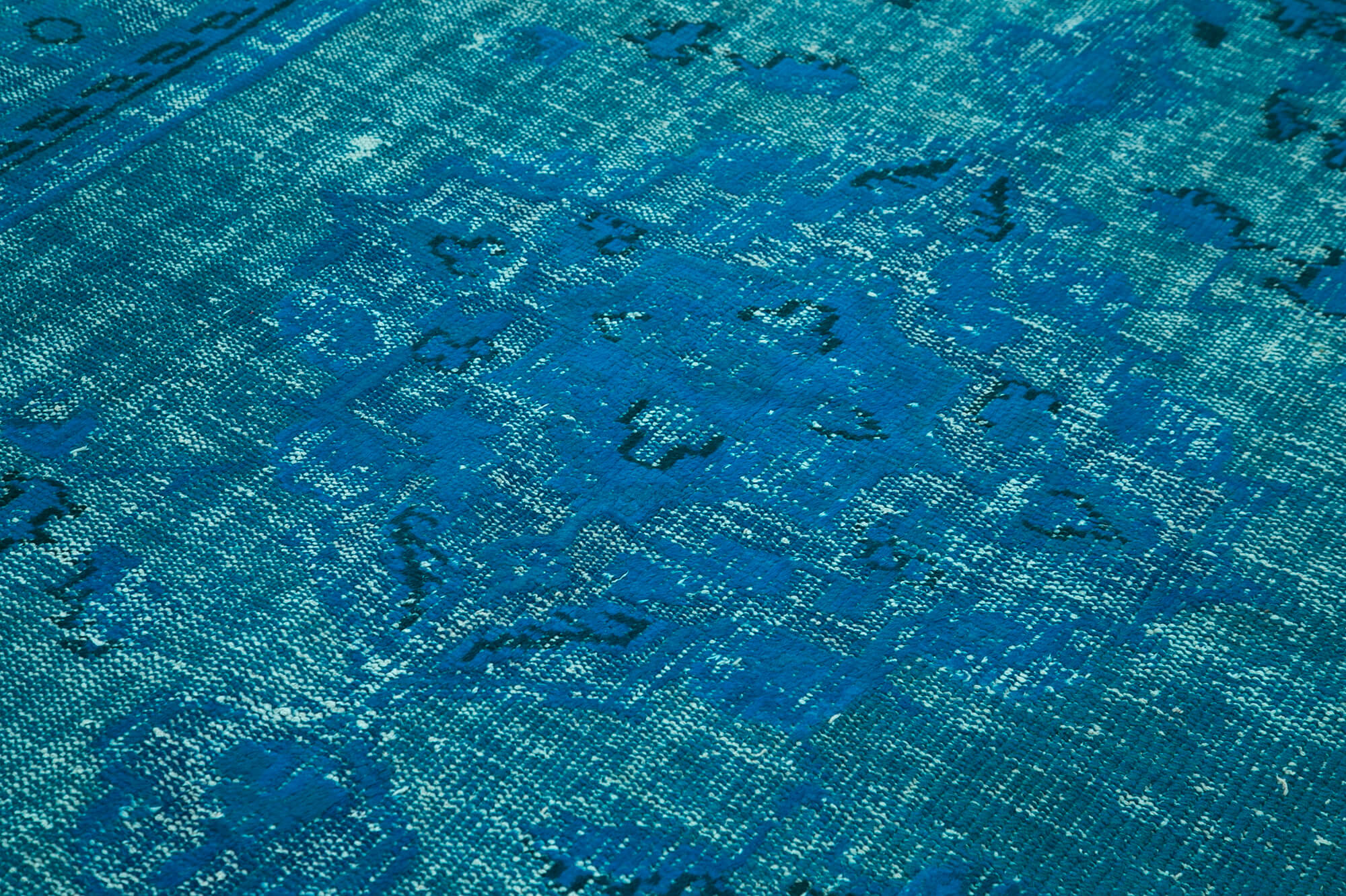 Oyma Vintage Turkuaz Eskitme Pamuk Yün El Dokuma Halısı 201x291 Agacan