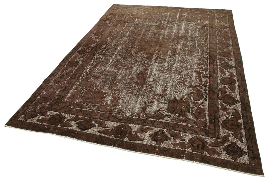 Oyma Vintage Kahverengi Eskitme Pamuk Yün El Dokuma Halısı 203x303 Agacan