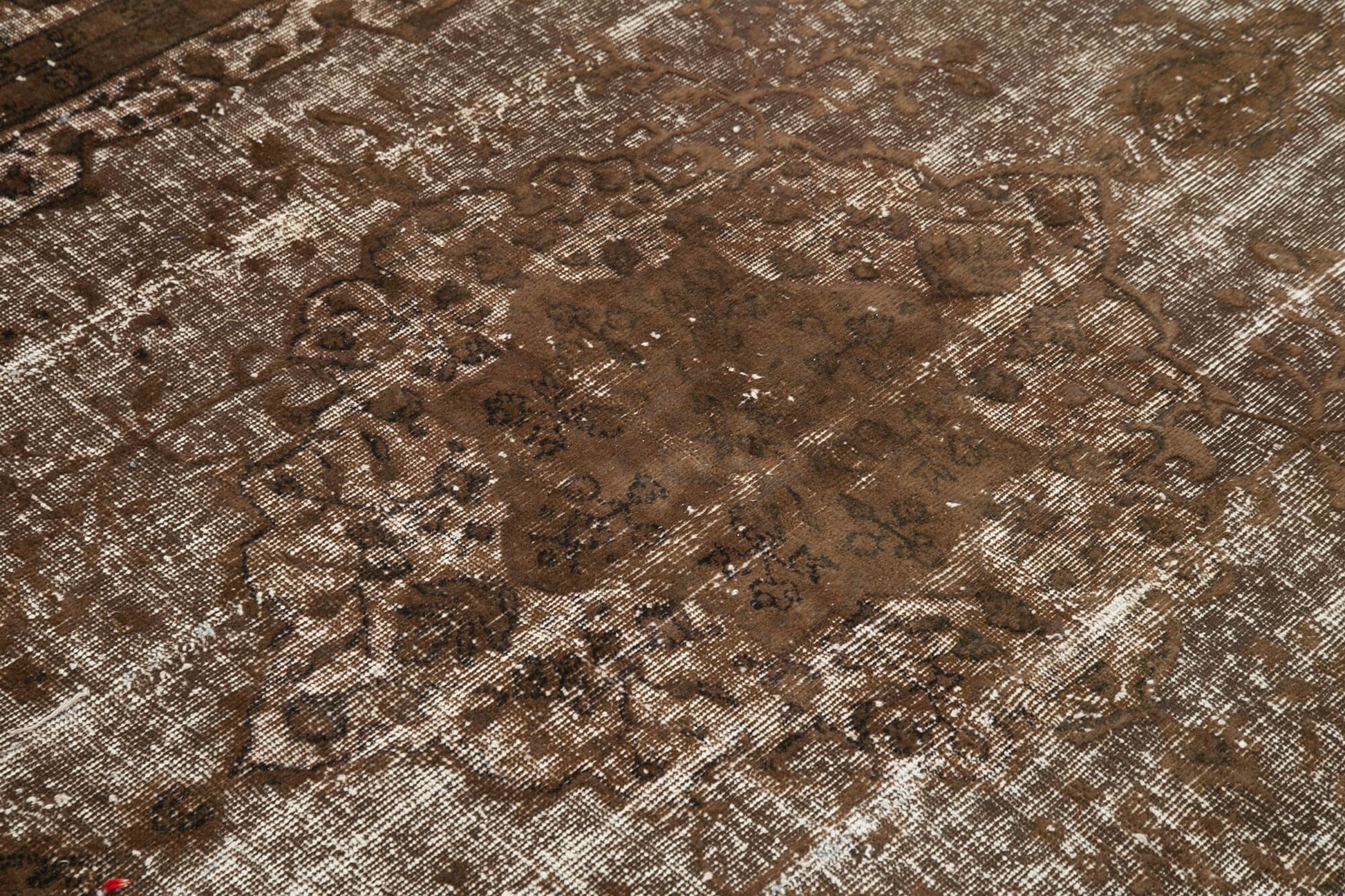 Oyma Vintage Kahverengi Eskitme Pamuk Yün El Dokuma Halısı 203x303 Agacan