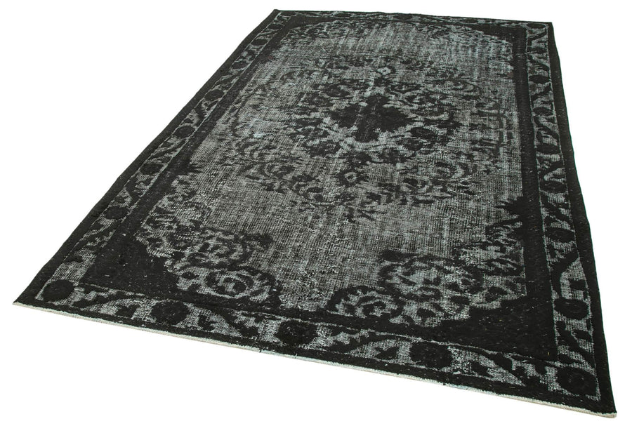 Oyma Vintage Siyah Eskitme Pamuk Yün El Dokuma Halısı 191x293 Agacan