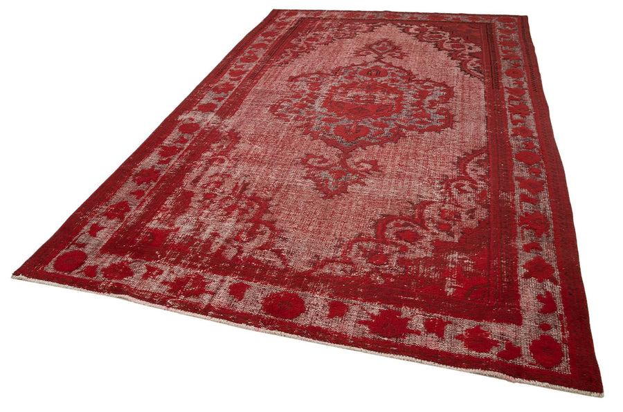 Oyma Vintage Kırmızı Eskitme Pamuk Yün El Dokuma Halısı 215x341 Agacan