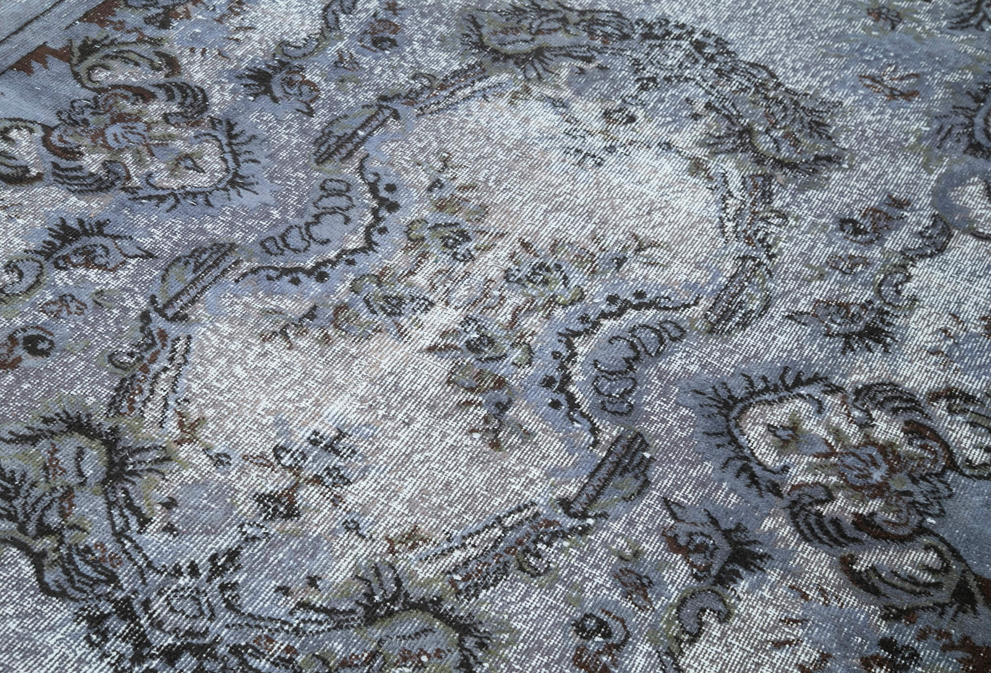 Oyma Vintage Gri Eskitme Pamuk Yün El Dokuma Halısı 154x264 Agacan