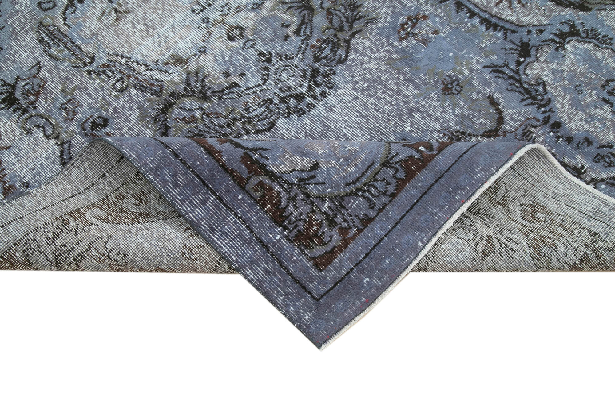 Oyma Vintage Gri Eskitme Pamuk Yün El Dokuma Halısı 154x264 Agacan