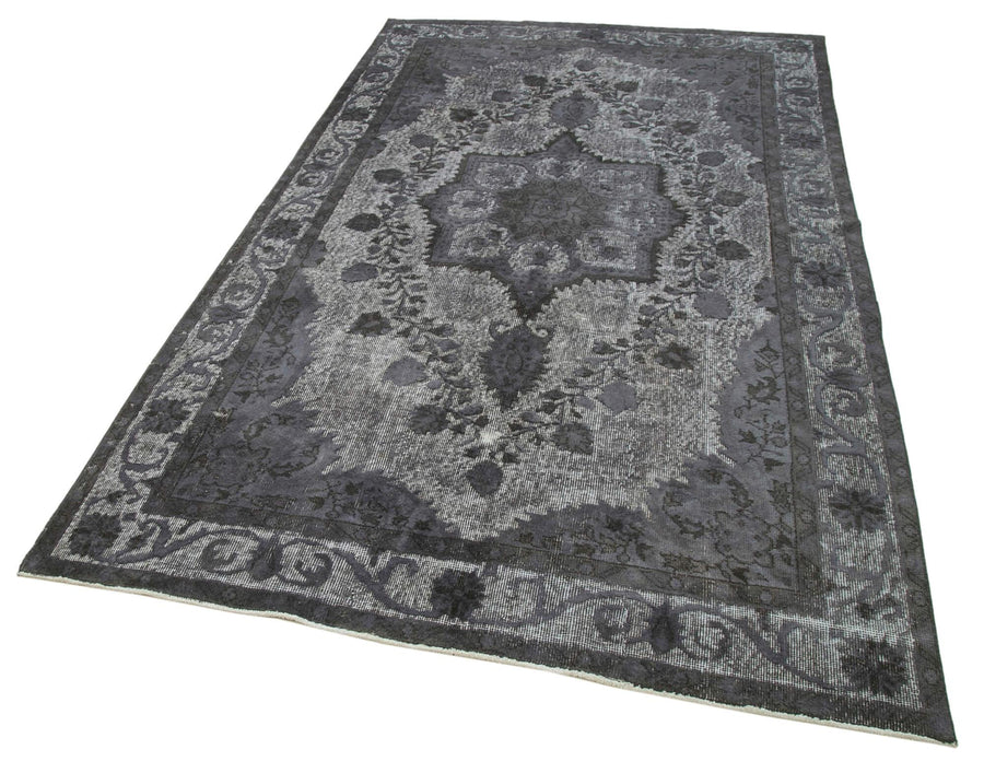 Oyma Vintage Gri Eskitme Pamuk Yün El Dokuma Halısı 161x273 Agacan