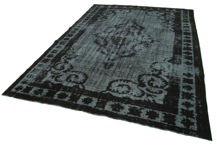 Oyma Vintage Siyah Eskitme Pamuk Yün El Dokuma Halısı 214x311 Agacan