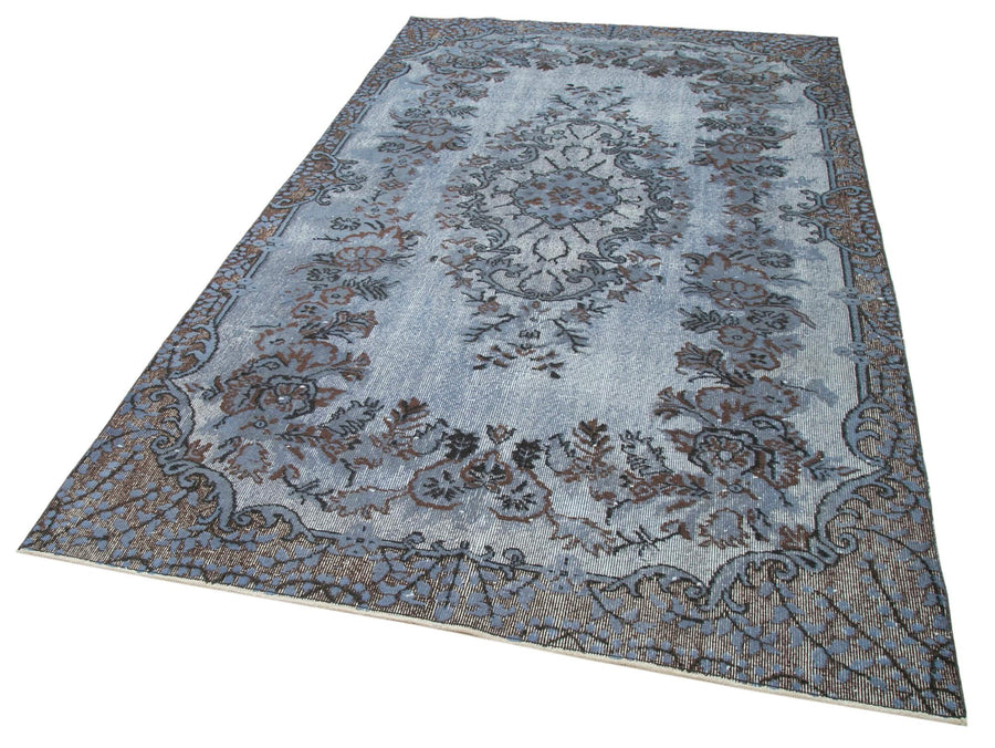 Oyma Vintage Mavi Eskitme Pamuk Yün El Dokuma Halısı 164x282 Agacan