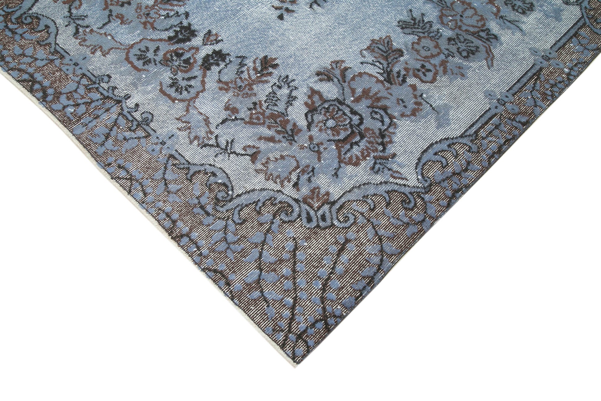 Oyma Vintage Mavi Eskitme Pamuk Yün El Dokuma Halısı 164x282 Agacan