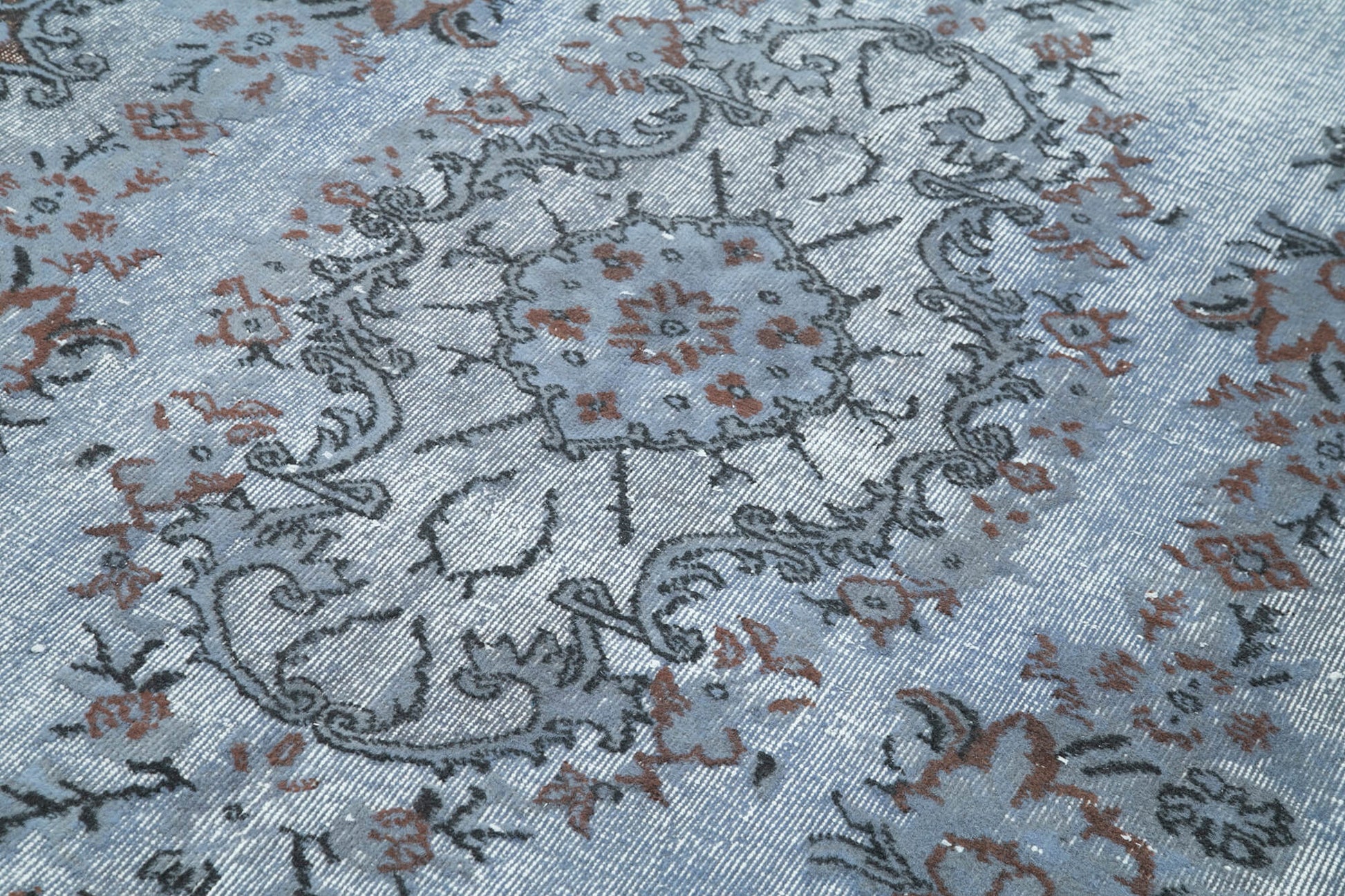 Oyma Vintage Mavi Eskitme Pamuk Yün El Dokuma Halısı 164x282 Agacan