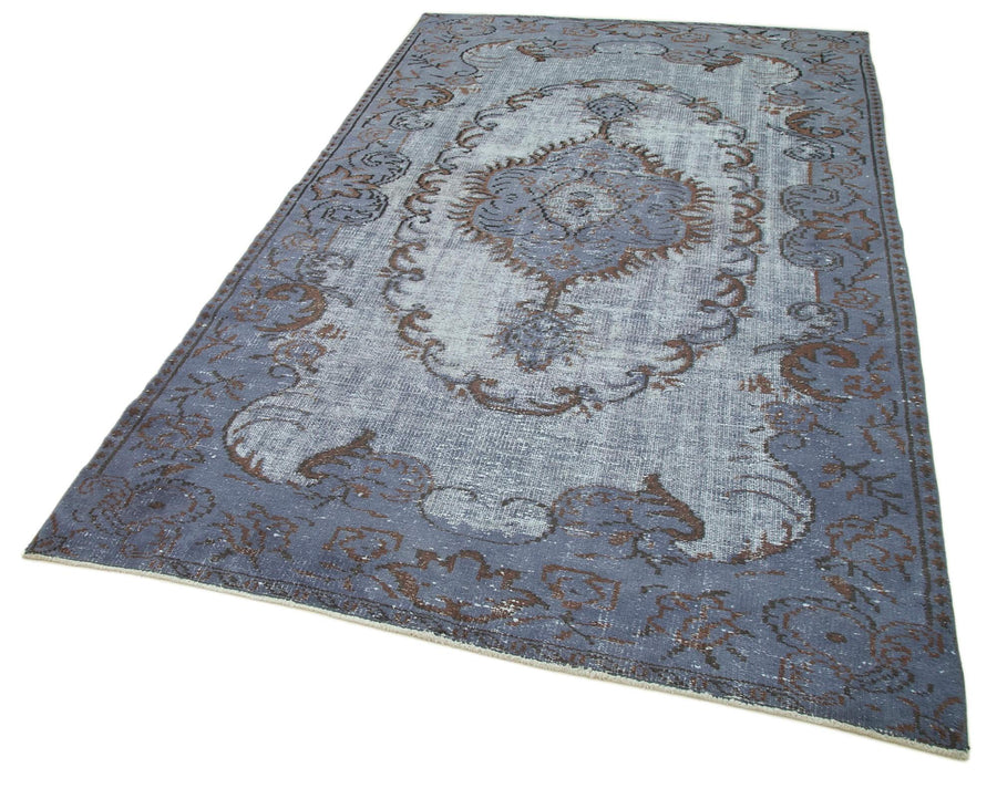 Oyma Vintage Mavi Eskitme Pamuk Yün El Dokuma Halısı 161x267 Agacan