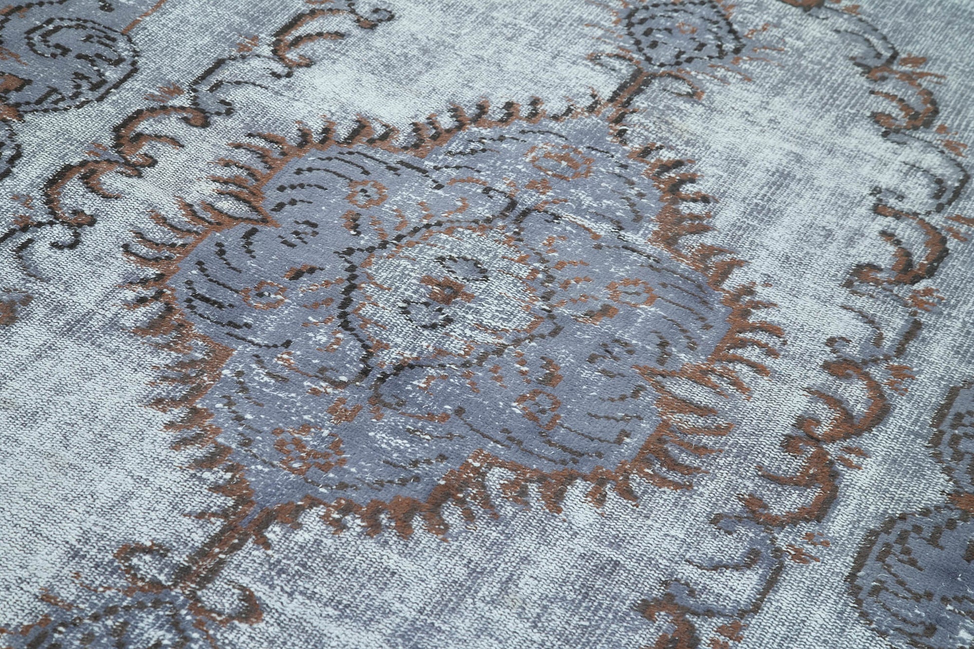 Oyma Vintage Mavi Eskitme Pamuk Yün El Dokuma Halısı 161x267 Agacan