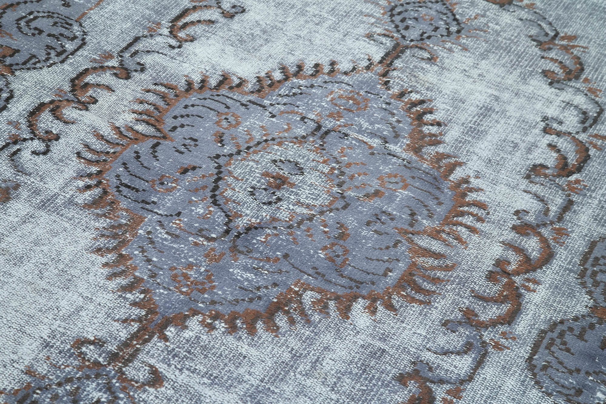 Oyma Vintage Mavi Eskitme Pamuk Yün El Dokuma Halısı 161x267 Agacan