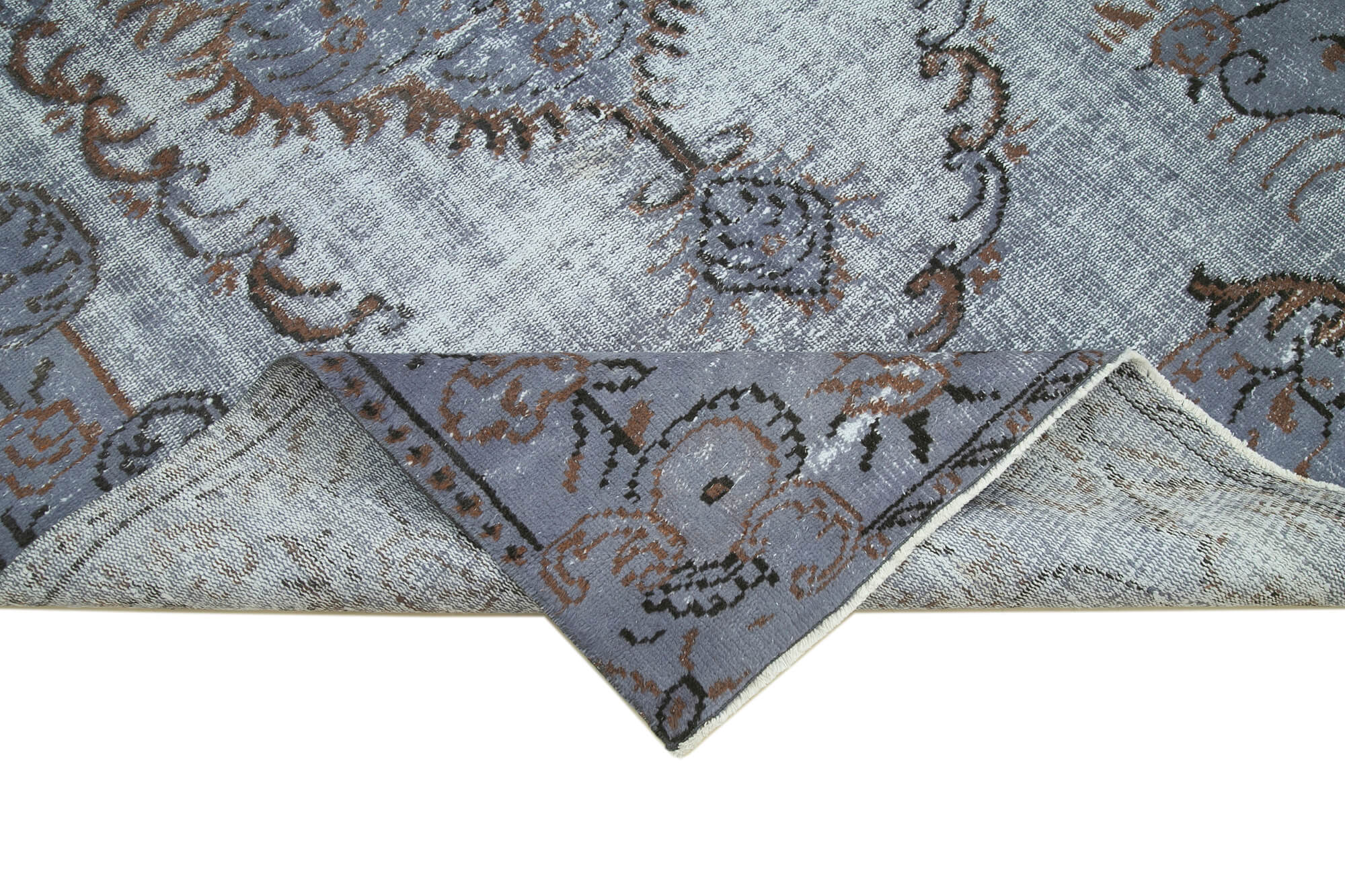 Oyma Vintage Mavi Eskitme Pamuk Yün El Dokuma Halısı 161x267 Agacan