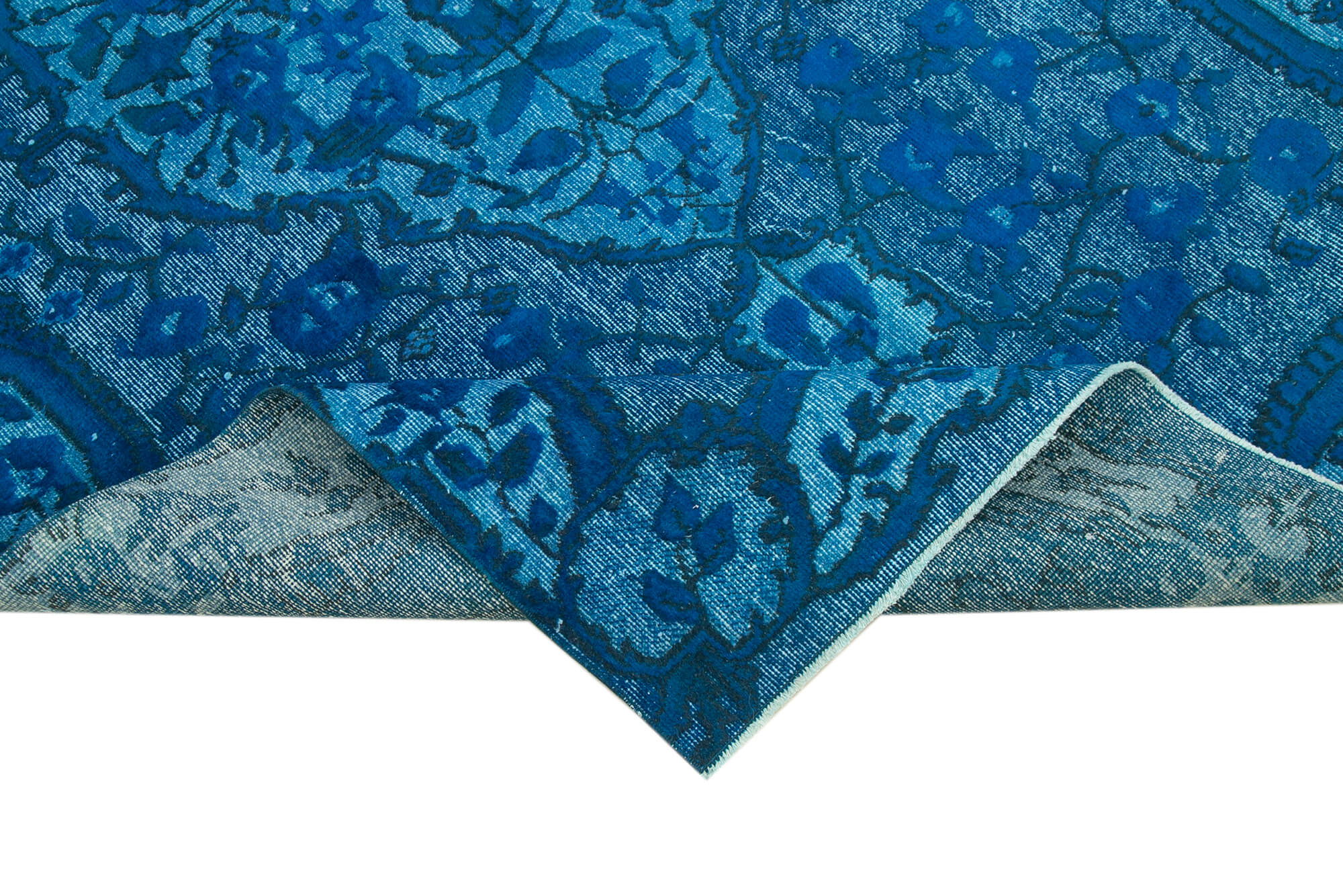 Oyma Vintage Turkuaz Eskitme Pamuk Yün El Dokuma Halısı 161x260 Agacan