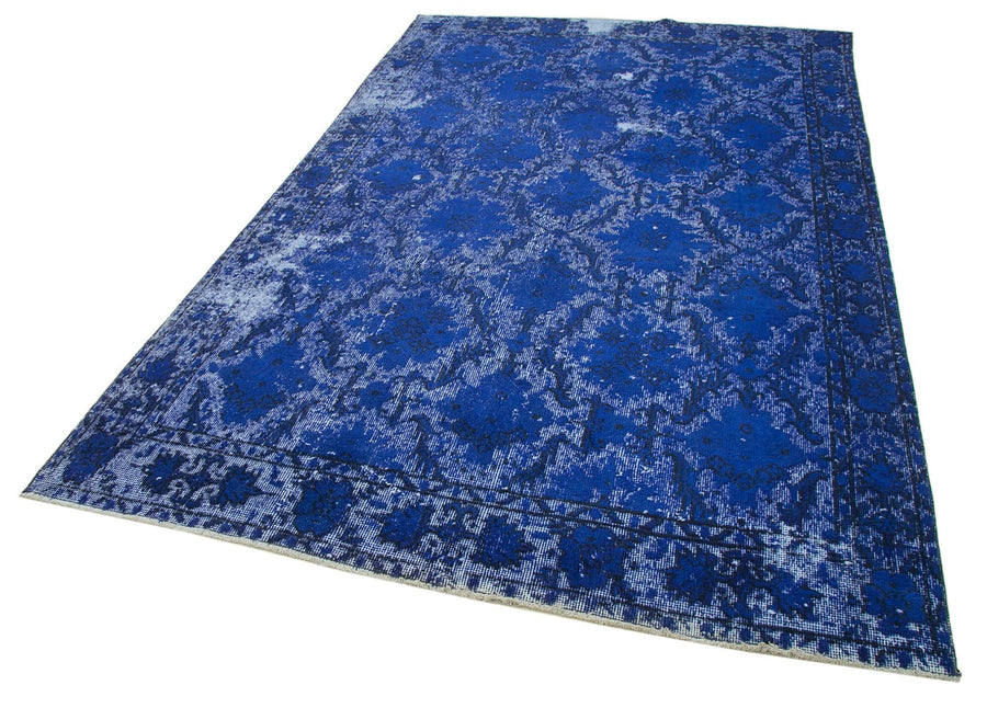 Oyma Vintage Mavi Eskitme Pamuk Yün El Dokuma Halısı 173x281 Agacan