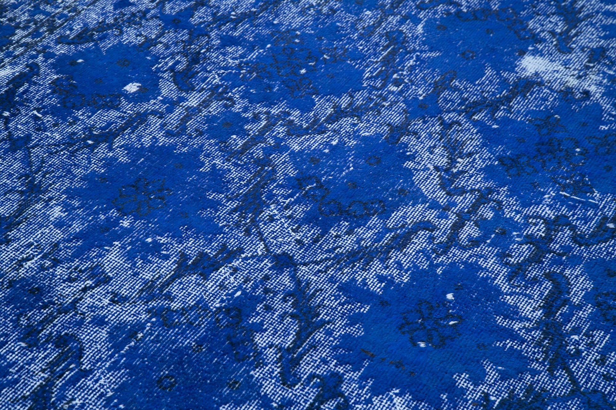 Oyma Vintage Mavi Eskitme Pamuk Yün El Dokuma Halısı 173x281 Agacan