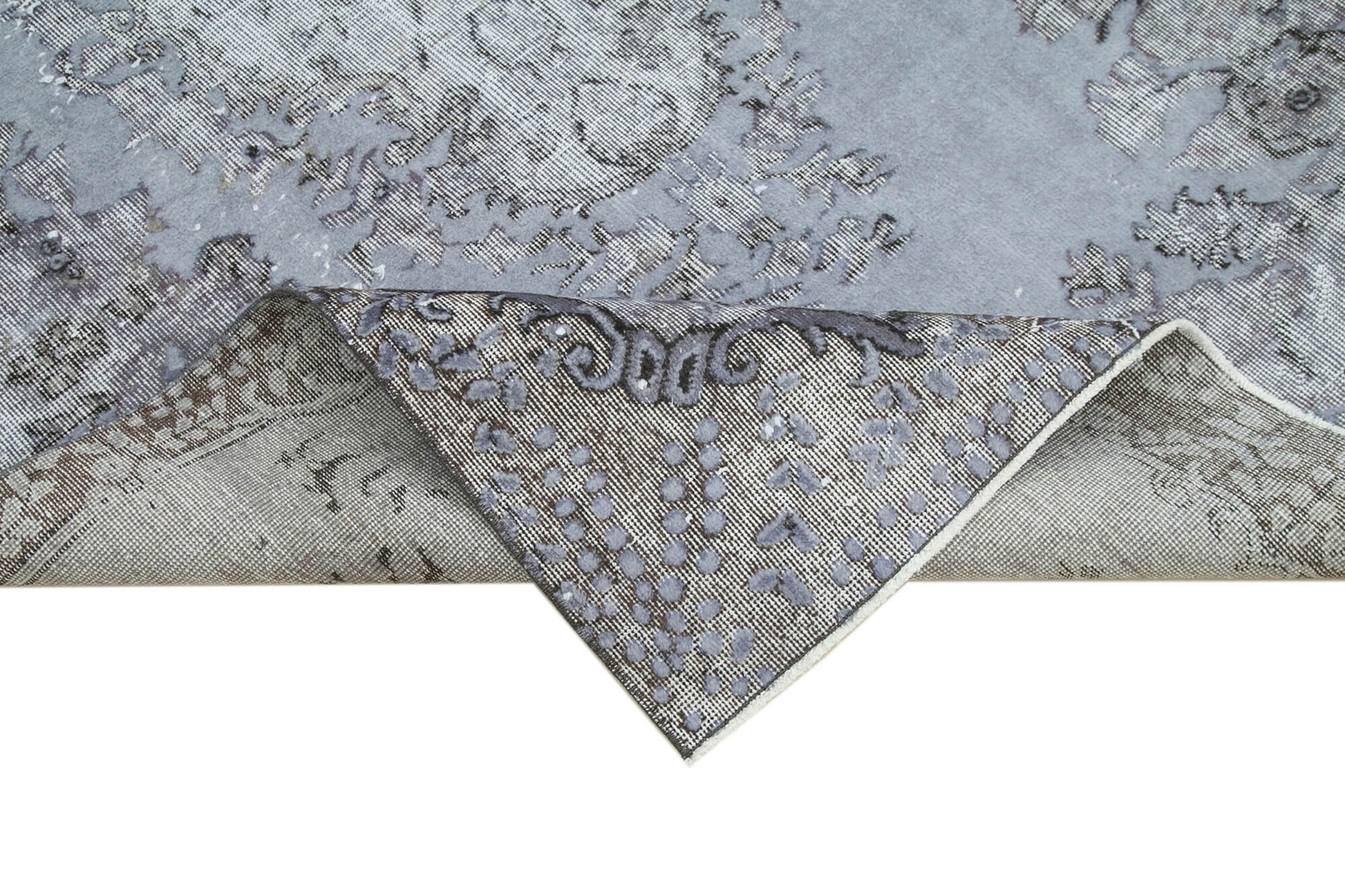 Oyma Vintage Gri Eskitme Pamuk Yün El Dokuma Halısı 158x267 Agacan