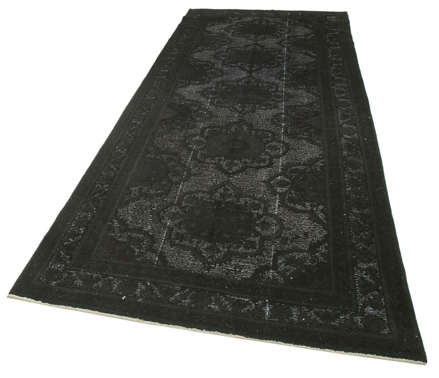 Oyma Vintage Siyah Eskitme Pamuk Yün El Dokuma Halısı 141x358 Agacan