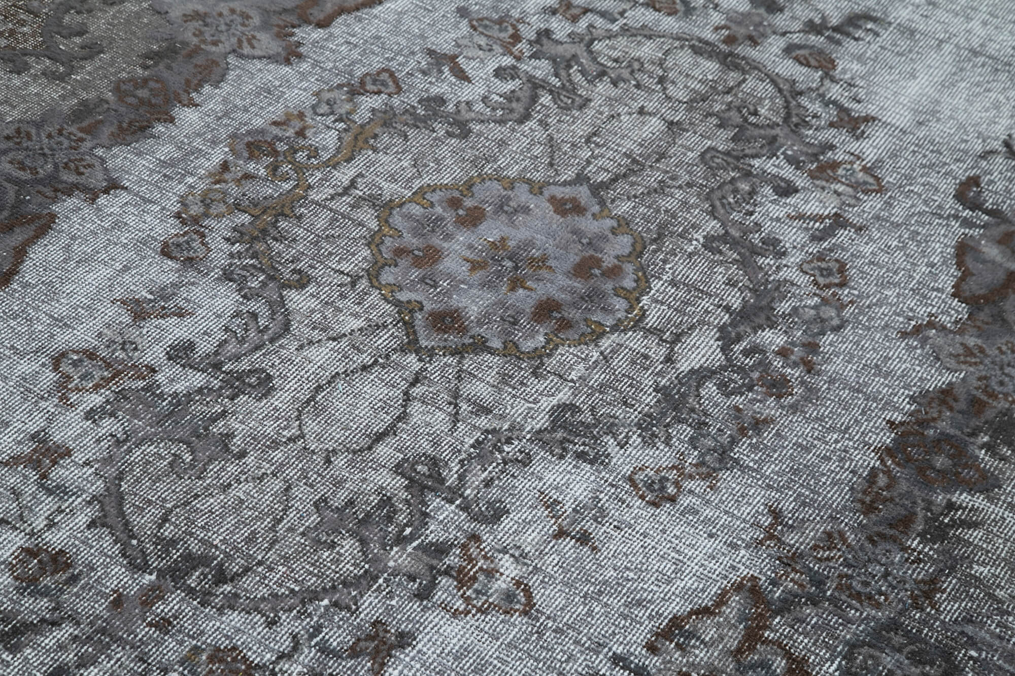 Oyma Vintage Gri Eskitme Pamuk Yün El Dokuma Halısı 164x286 Agacan