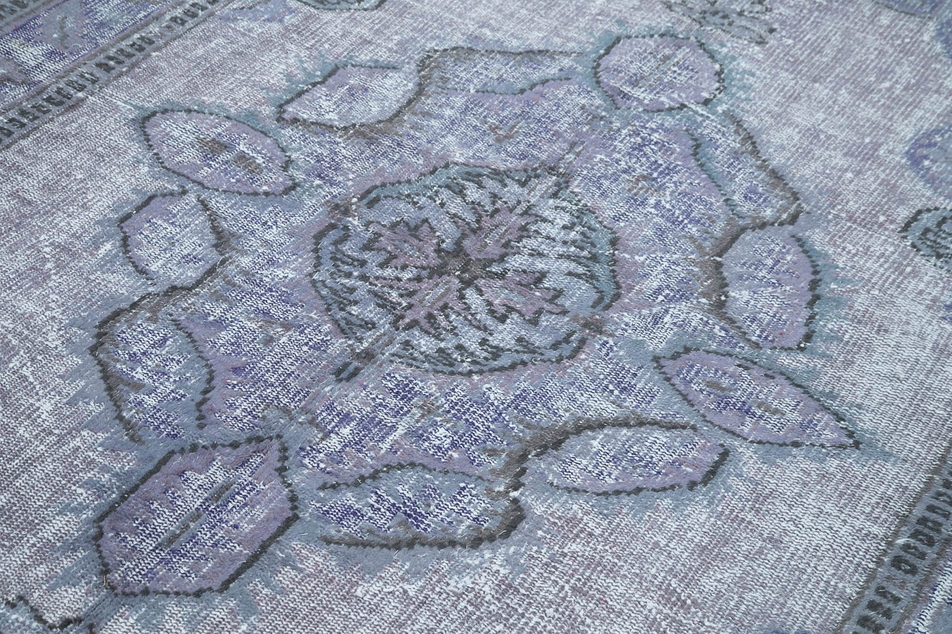 Oyma Vintage Gri Eskitme Pamuk Yün El Dokuma Halısı 174x280 Agacan