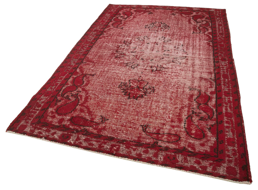 Oyma Vintage Kırmızı Eskitme Pamuk Yün El Dokuma Halısı 170x261 Agacan