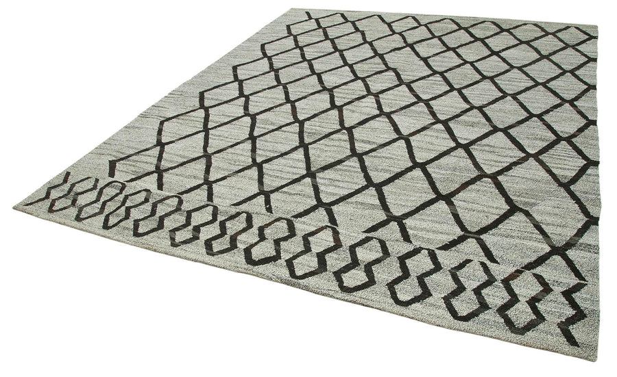 Scrap Gri Geometrik Pamuk Yün El Dokuma Halısı 250x296 Agacan