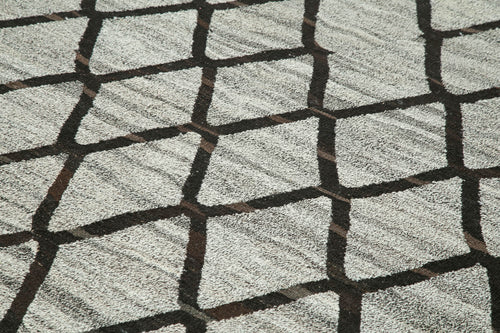 Scrap Gri Geometrik Pamuk Yün El Dokuma Halısı 250x296 Agacan