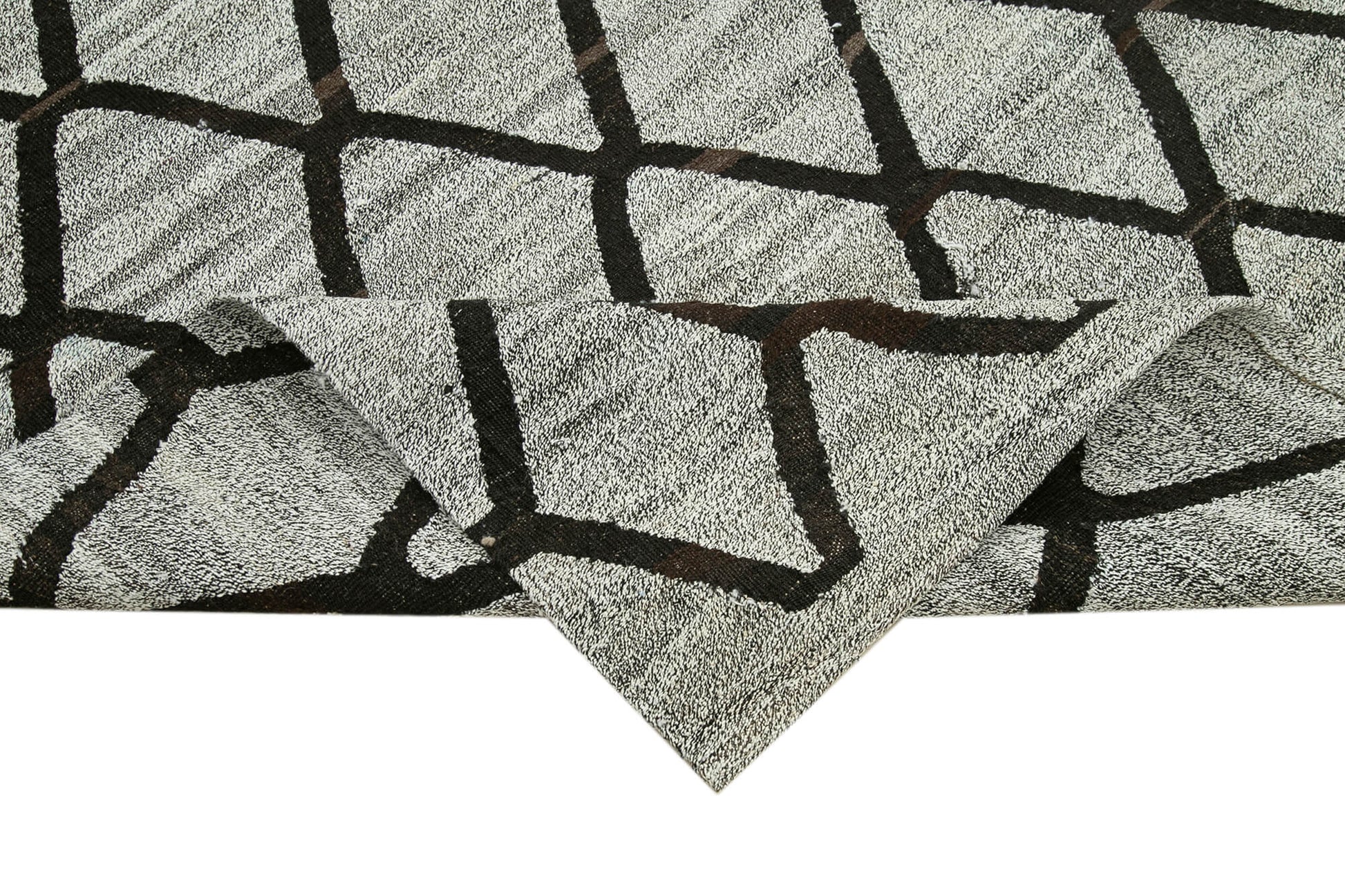 Scrap Gri Geometrik Pamuk Yün El Dokuma Halısı 250x296 Agacan