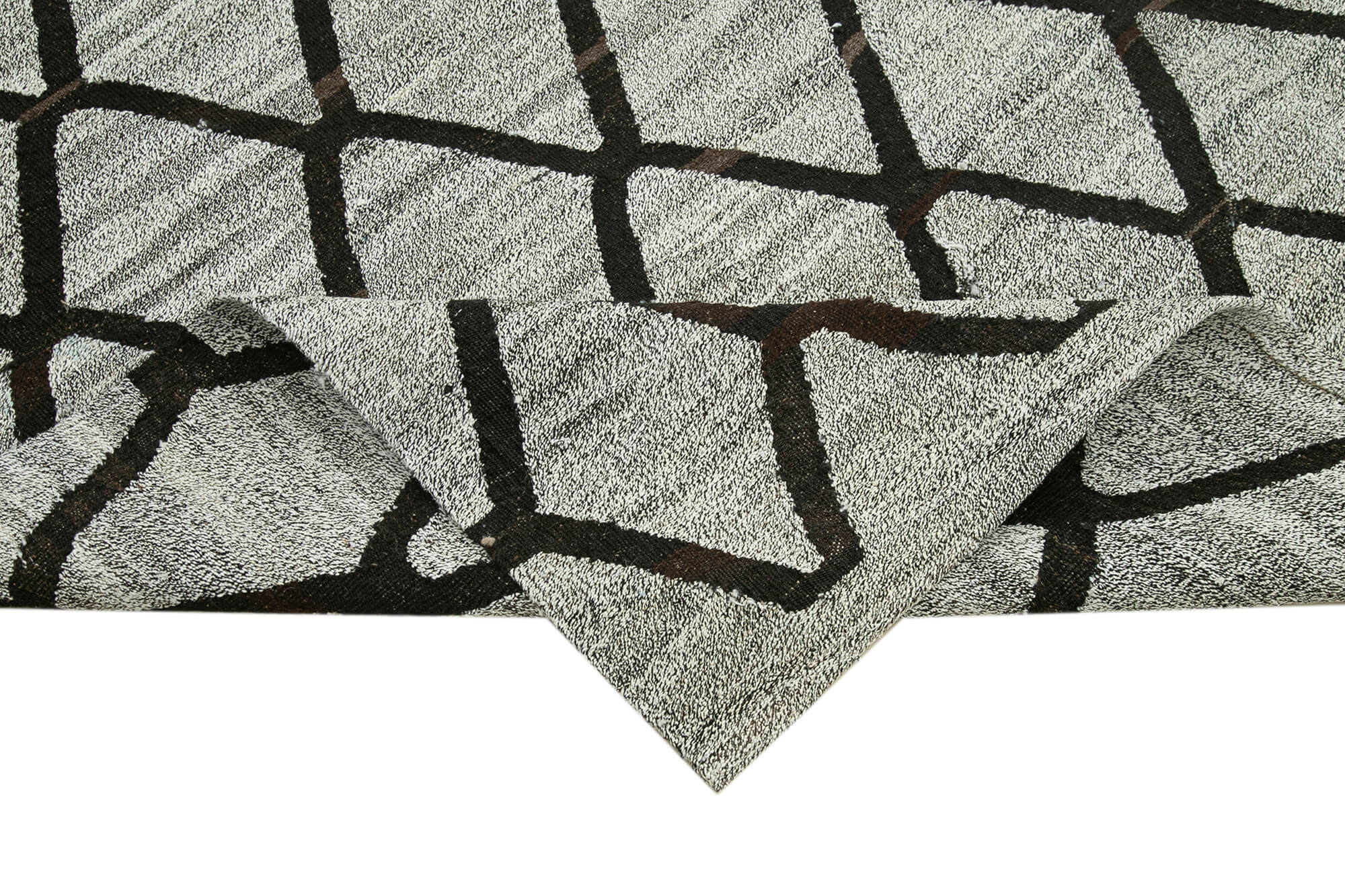 Scrap Gri Geometrik Pamuk Yün El Dokuma Halısı 250x296 Agacan