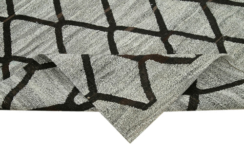 Scrap Gri Geometrik Pamuk Yün El Dokuma Halısı 250x296 Agacan