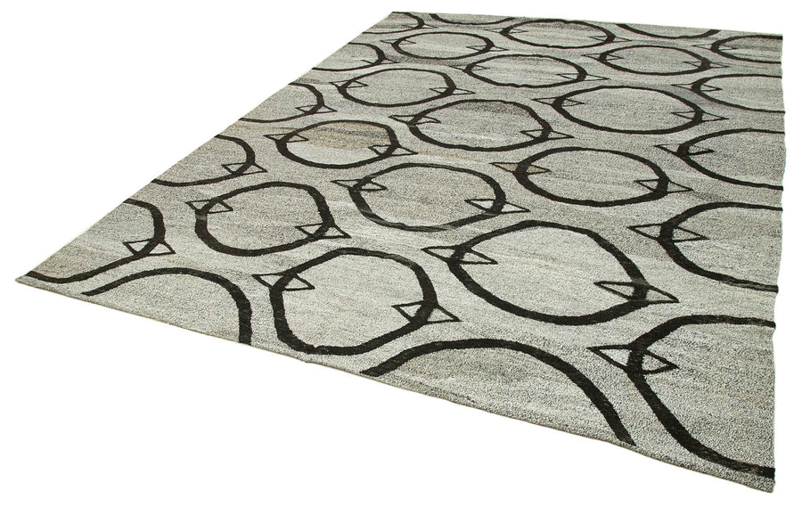 Scrap Gri Geometrik Pamuk Yün El Dokuma Halısı 238x308 Agacan