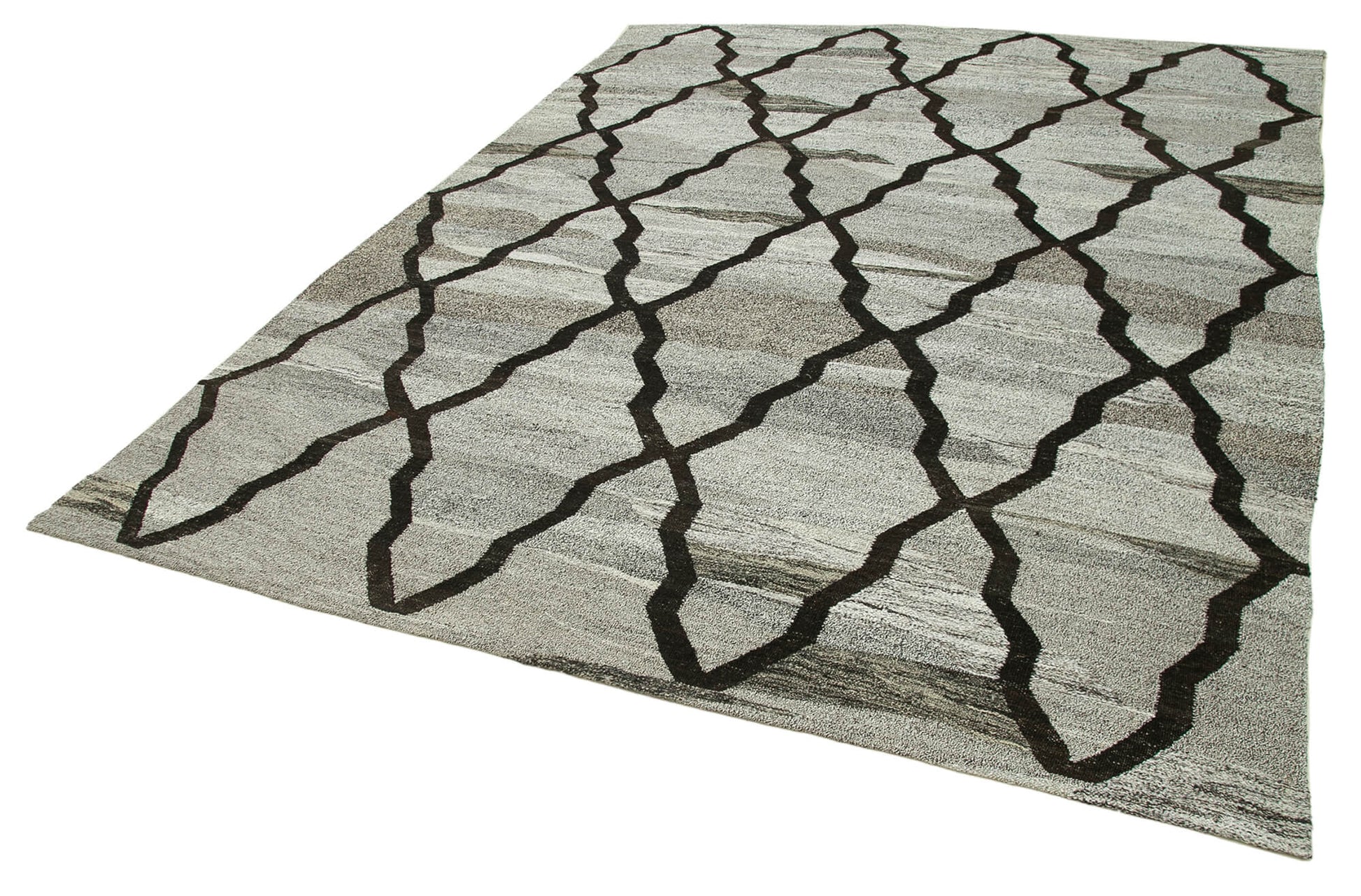 Scrap Gri Geometrik Pamuk Yün El Dokuma Halısı 241x303 Agacan