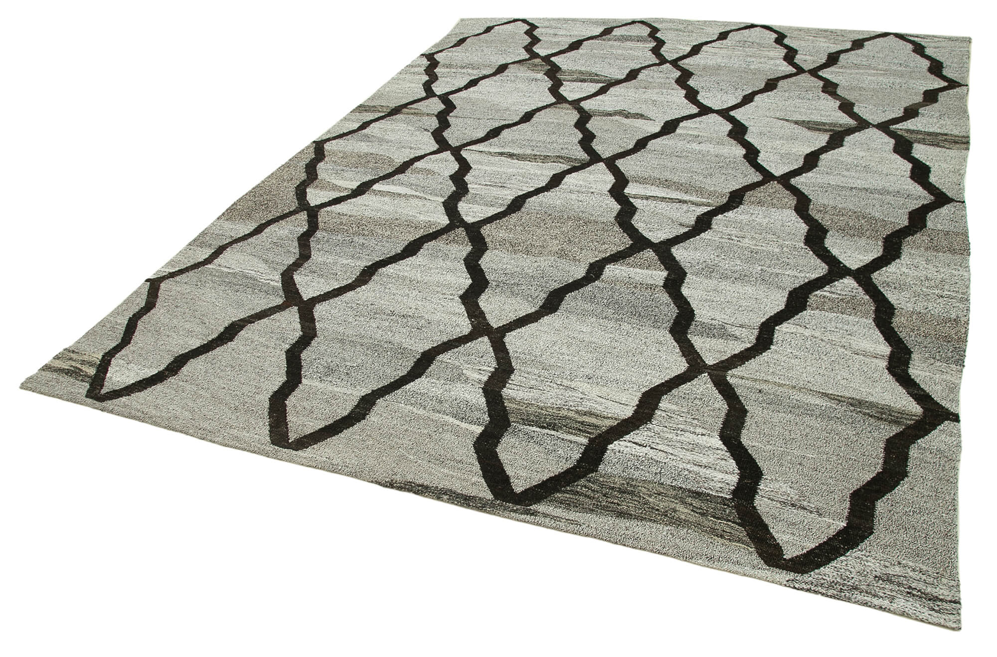 Scrap Gri Geometrik Pamuk Yün El Dokuma Halısı 241x303 Agacan