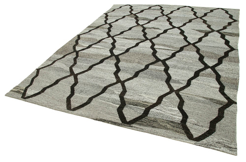 Scrap Gri Geometrik Pamuk Yün El Dokuma Halısı 241x303 Agacan