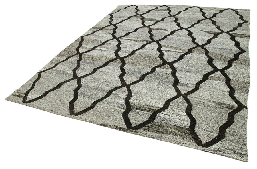 Scrap Gri Geometrik Pamuk Yün El Dokuma Halısı 241x303 Agacan