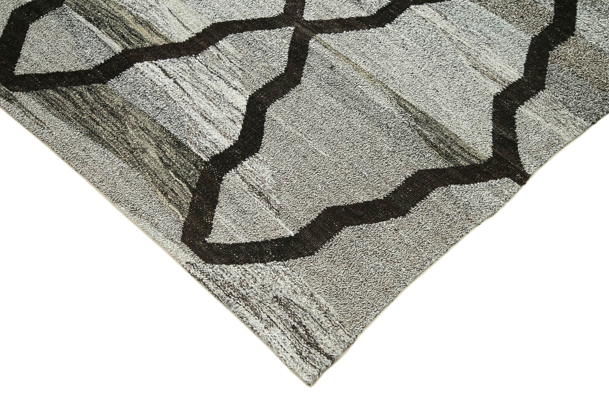 Scrap Gri Geometrik Pamuk Yün El Dokuma Halısı 241x303 Agacan