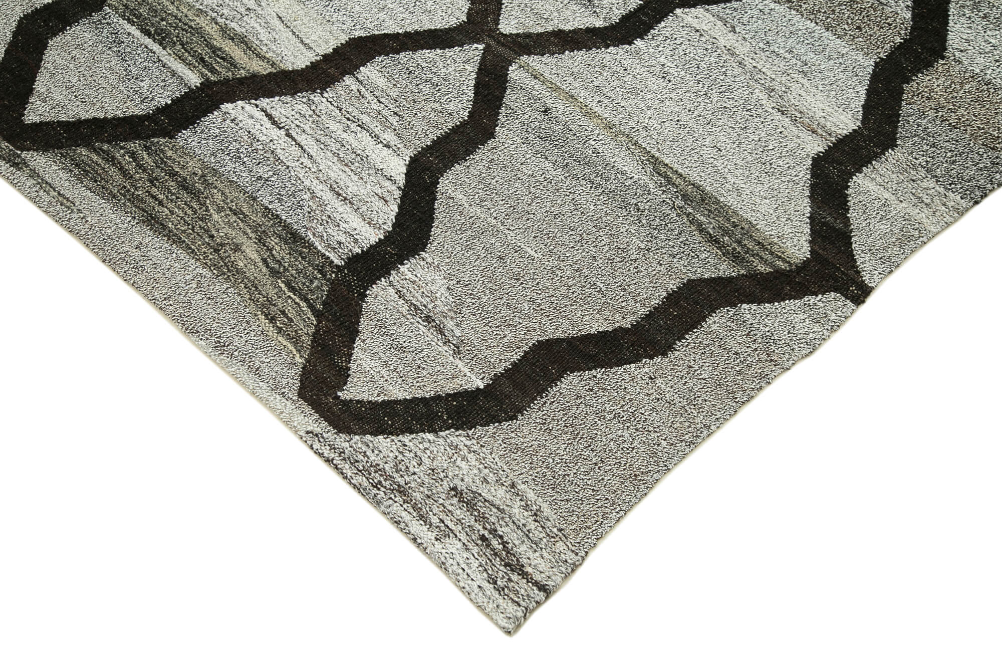 Scrap Gri Geometrik Pamuk Yün El Dokuma Halısı 241x303 Agacan